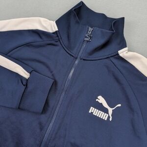 Puma Track Jacket Mens XL Navy Blue Colorblock Full Zip Athletic Soccer